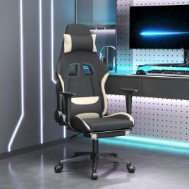 vidaXL Cadeira de gaming com apoio de pés tecido preto e creme