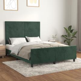 vidaXL Estrutura de cama c/ cabeceira 140x190 cm veludo verde-escuro