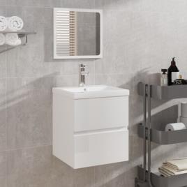 vidaXL Armário casa de banho c/ lavatório e espelho branco brilhante