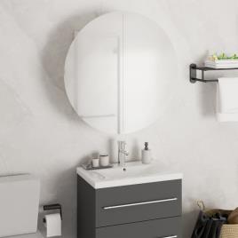 vidaXL Armário p/ casa de banho c/ espelho redondo e LEDs branco