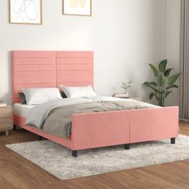 vidaXL Estrutura de cama c/ cabeceira 140x200 cm veludo rosa