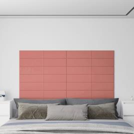 vidaXL Painel de parede 12 pcs 90x15 cm veludo 1,62 m² rosa