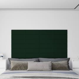 vidaXL Painel de parede 12 pcs 90x15 cm veludo 1,62m² cor verde-escuro