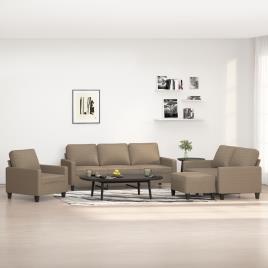 vidaXL 4 pcs conjunto de sofás com almofadões tecido cinza-acastanhado