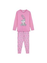 Pijama comprido de mulher com estampado rosa XS