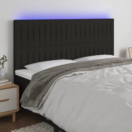 vidaXL Cabeceira de cama c/ luzes LED tecido 180x5x118/128 cm preto