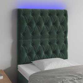 vidaXL Cabeceira de cama c/ LED veludo 80x7x118/128 cm verde-escuro