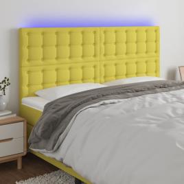 vidaXL Cabeceira de cama c/ LED tecido 200x5x118/128 cm verde