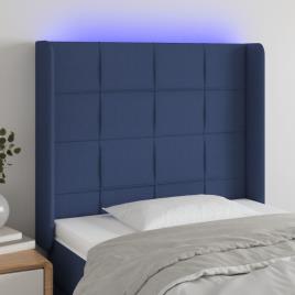 vidaXL Cabeceira de cama c/ luzes LED tecido 93x16x118/128 cm azul