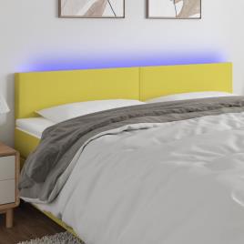vidaXL Cabeceira de cama c/ luzes LED tecido 180x5x78/88 cm verde