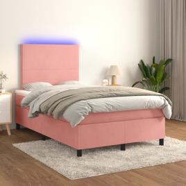 vidaXL Cama box spring c/ colchão/LED 120x200 cm veludo rosa