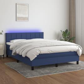 vidaXL Cama box spring c/ colchão e LED 140x200 cm tecido azul