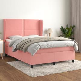 vidaXL Cama com molas/colchão 140x200 cm veludo rosa