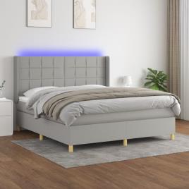 vidaXL Cama box spring c/ colchão e LED 180x200 cm tecido cinza-claro