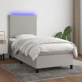 vidaXL Cama box spring c/ colchão e LED 90x190 cm tecido cinza-claro