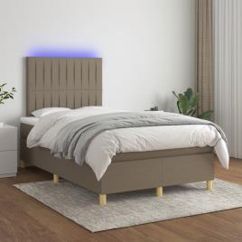 vidaXL Cama box spring colchão/LED 120x200cm tecido cinza-acastanhado