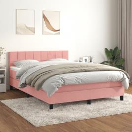 vidaXL Cama com molas/colchão 140x200 cm veludo rosa
