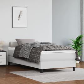 vidaXL Estrutura de cama com molas 100x200 cm couro artificial branco