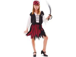 Fato de Menina  Pirata Às Riscas Vermelhas E Pretas (Tam: 10 a 12 Anos)