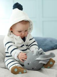 Macacão em tricot, com forro, para bebé recém-nascido branco claro as riscas