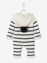Macacão em tricot, com forro, para bebé recém-nascido branco claro as riscas