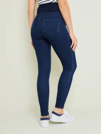 Treggings efeito jeans, sem costuras, para grávida azul escuro liso