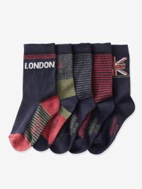 Lote de 5 pares de meias para menino, Londres verde escuro bicolor/multicolo