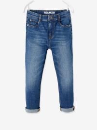 Jeans modelo loose com gancho descido, para menino azul escuro desbotado