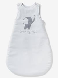 Saco para bebé sem mangas, tema Elefantezinho branco claro liso com motivo