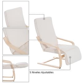 HomCom® Cadeira de Relaxar Madeira Beije 66.5x81x100cm
