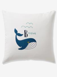 Conjunto capa de edredon + fronha de almofada para criança, tema Abecedário de animais marinhos branco claro liso com motivo