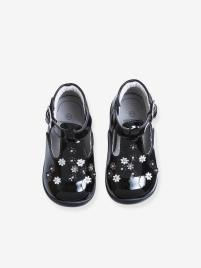 Sandálias em pele para bebé menina, especial primeiros passos preto escuro liso com motivo