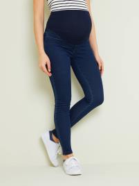 Treggings efeito jeans, sem costuras, para grávida azul escuro liso